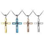 Fashion Double Cross Pendant Jesus Necklace for Men Boy Stainless Steel 24Inch Chain Link Necklaces Male Religious