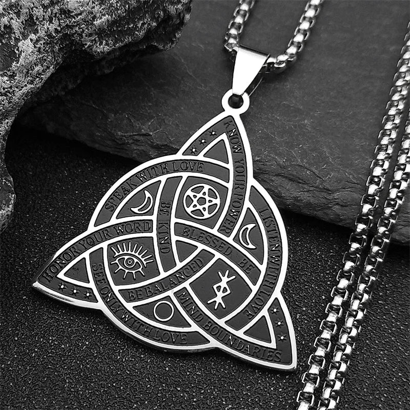 Triquetra Pentagram Triple Moon Necklace — Stainless Steel