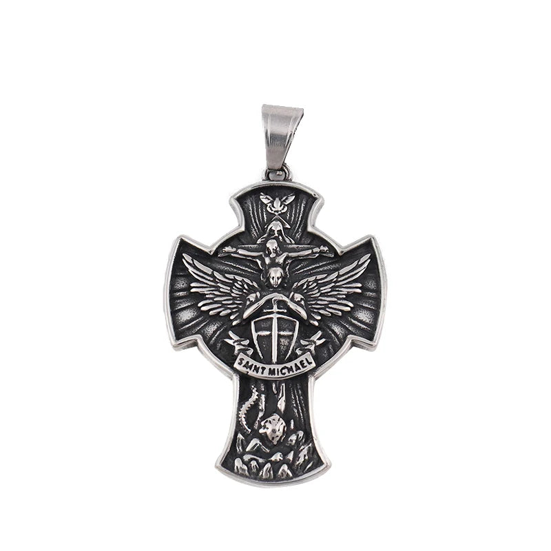 Classic St. Michael Cross Necklace — Stainless Steel