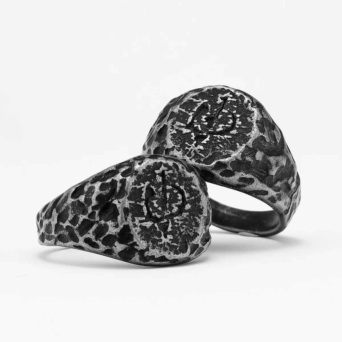 Vintage Black Crater Ring — Stainless Steel