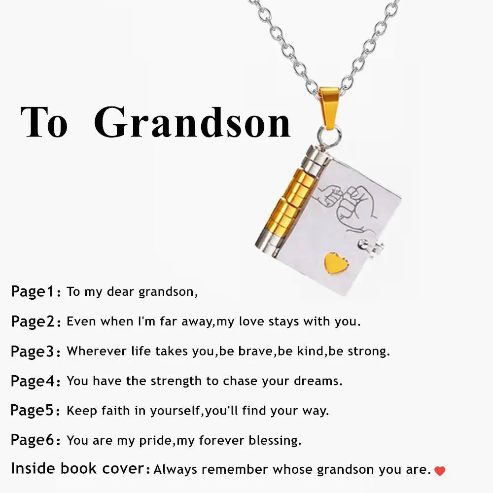 Spanish Granddaughter Book Necklace Engraved Information Heart Locket Pendant Gifts From Grandma Jewelry
