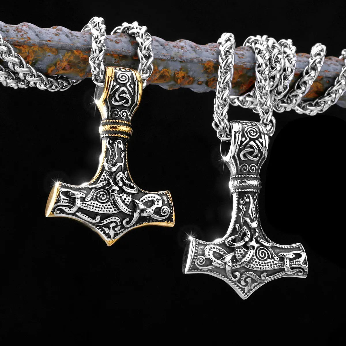 Nordic Viking Thor's Hammer Pendant Scandinavian Rune Amulet Necklace Stainless Steel Chain Men's Jewelry Gift