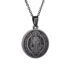 Saint Benedict Medallion Stainless Steel Pendant Zircon San Benito Collares Necklace Amulet Religious Cross Jesus