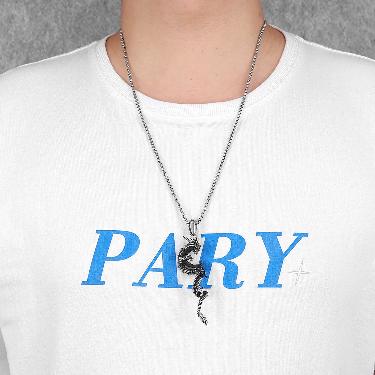 Retro Dragon Pendant Necklace — Stainless Steel