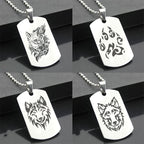 Wolf Dog Tag Pendant Necklace — Stainless Steel