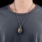 Gothic Buddha Demon Cuban Chain Necklace — Two-Tone, 21in
