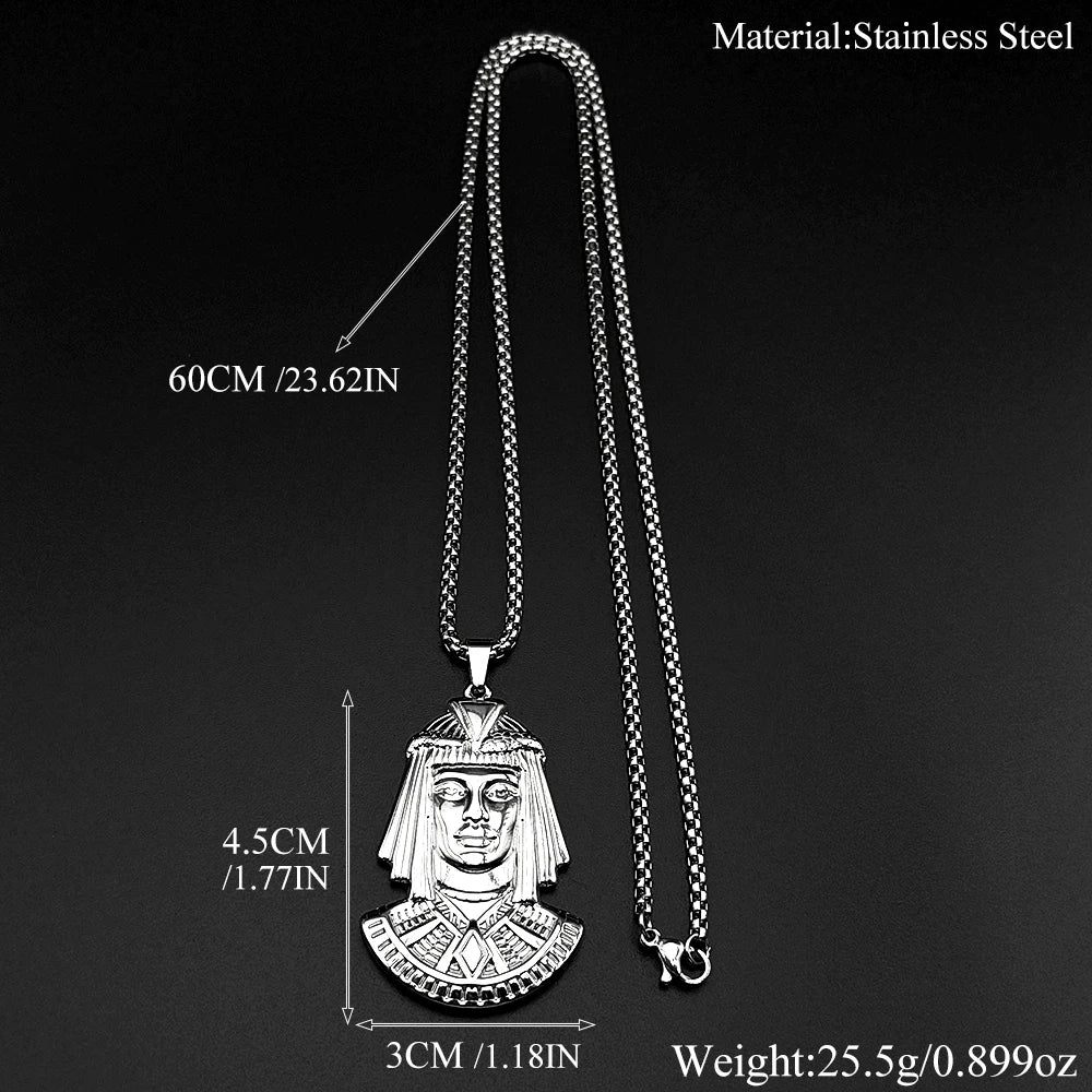 Egyptian Pharaoh Head Pendant Necklace — Gold-Tone Steel