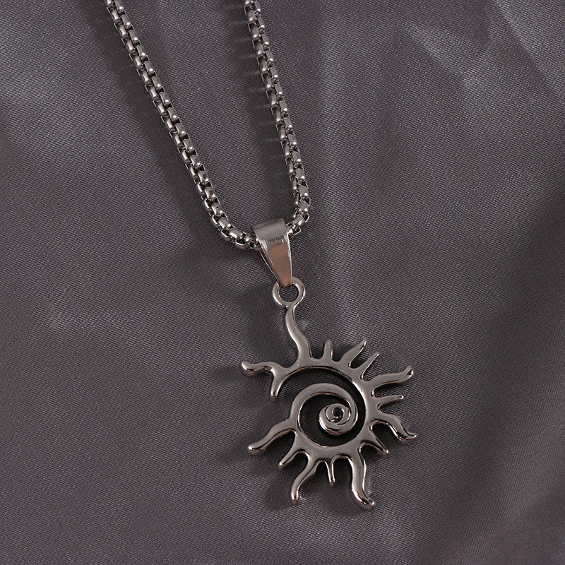 Fashion Creative Sun Flame Pendant Necklace Punk Hip Hop Retro Hipster Men's Hollowed Out Titanium Steel Necklace