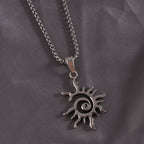 Fashion Creative Sun Flame Pendant Necklace Punk Hip Hop Retro Hipster Men's Hollowed Out Titanium Steel Necklace