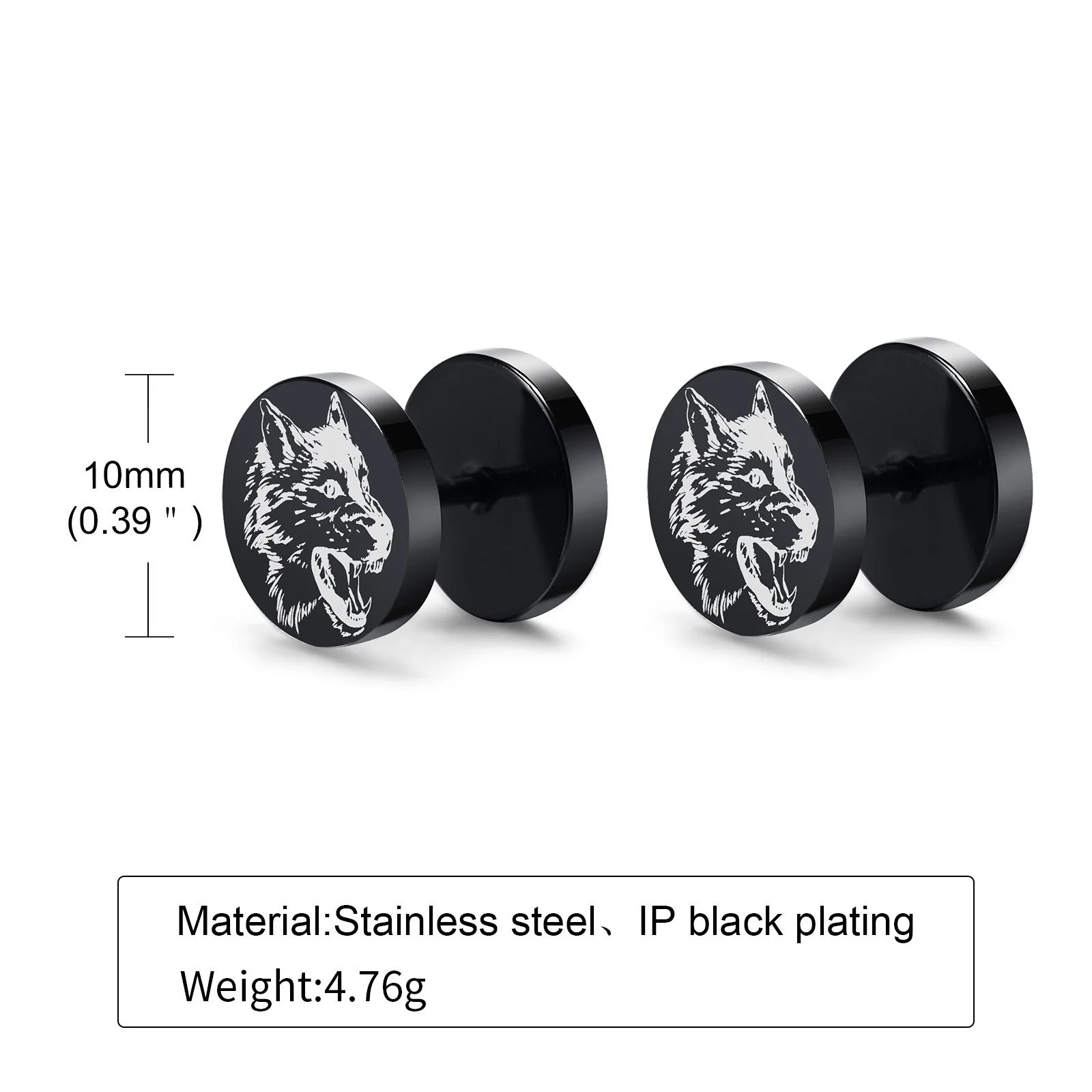 Wolf Stud Earrings — Stainless Steel
