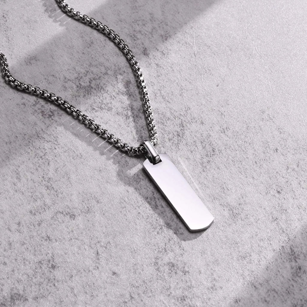 Vnox Mens Silver Color Bar Necklaces, Geometric Stainless Steel Pendant with Box Chain, Minimalst Metal Jewelry Gift