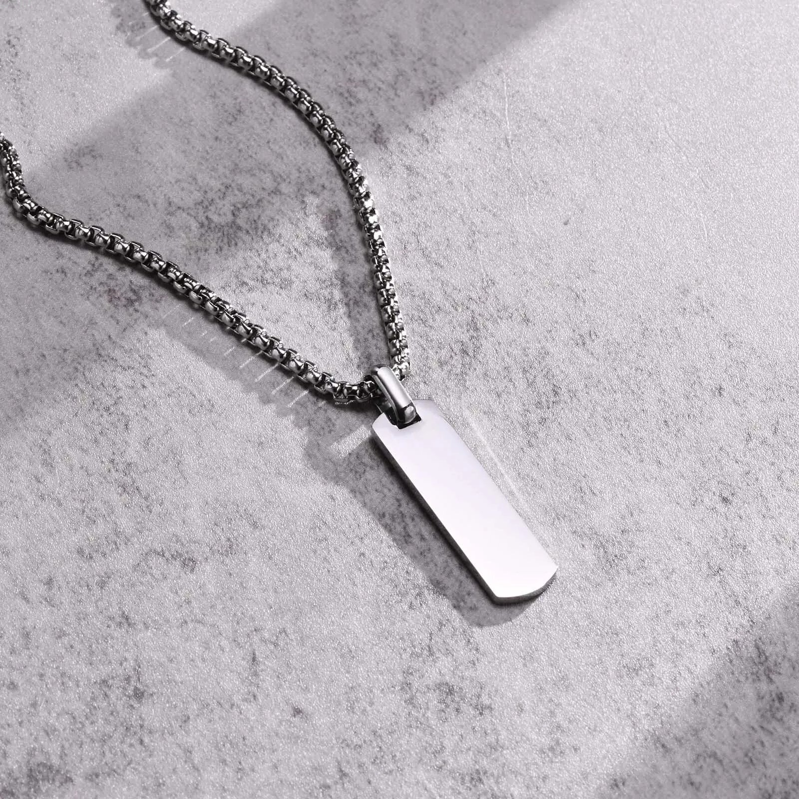 Vnox Mens Silver Color Bar Necklaces, Geometric Stainless Steel Pendant with Box Chain, Minimalst Metal Jewelry Gift