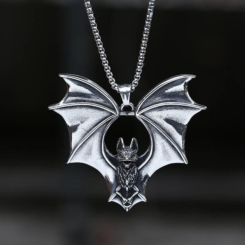 3D Bat Pendant Necklace — Stainless Steel
