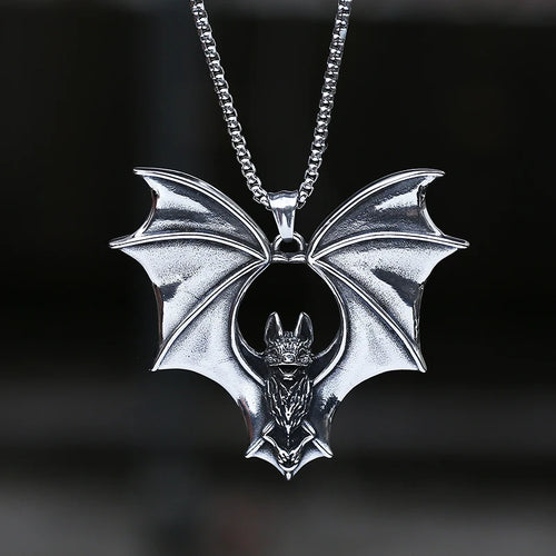 3D Bat Pendant Necklace — Stainless Steel
