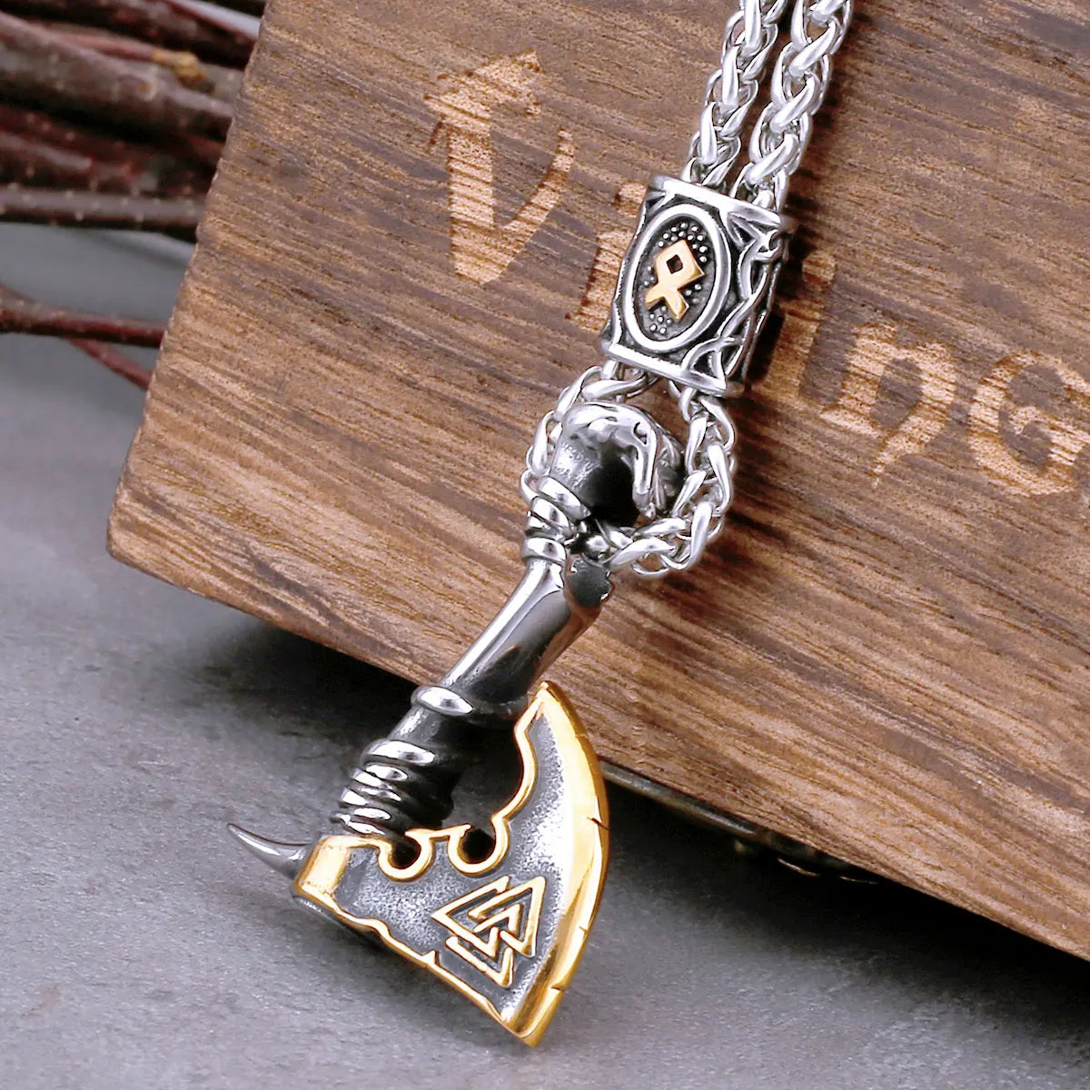Viking Rune Axe Pendant Necklace — Stainless Steel