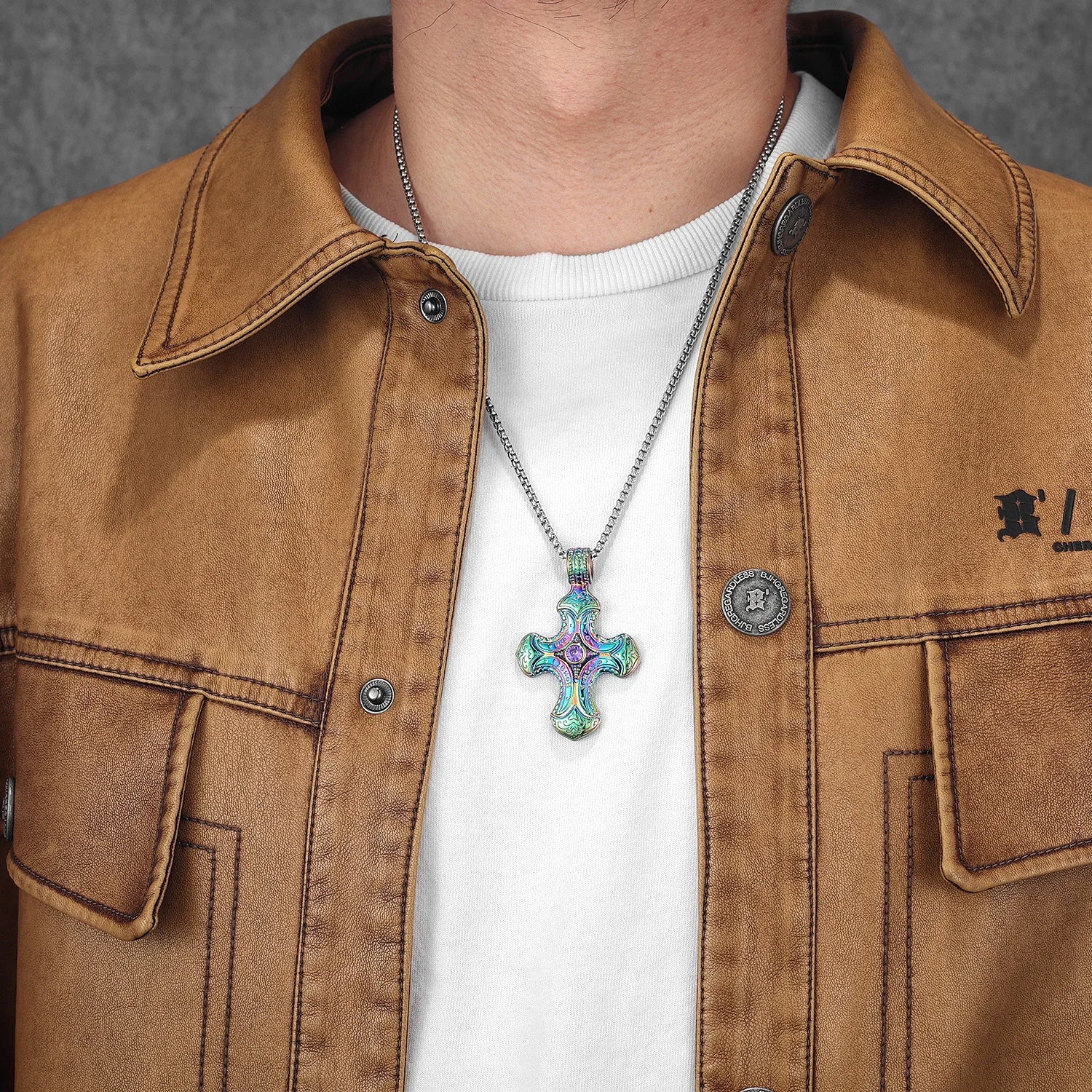 Cross Gemstone Pendant — Stainless Steel
