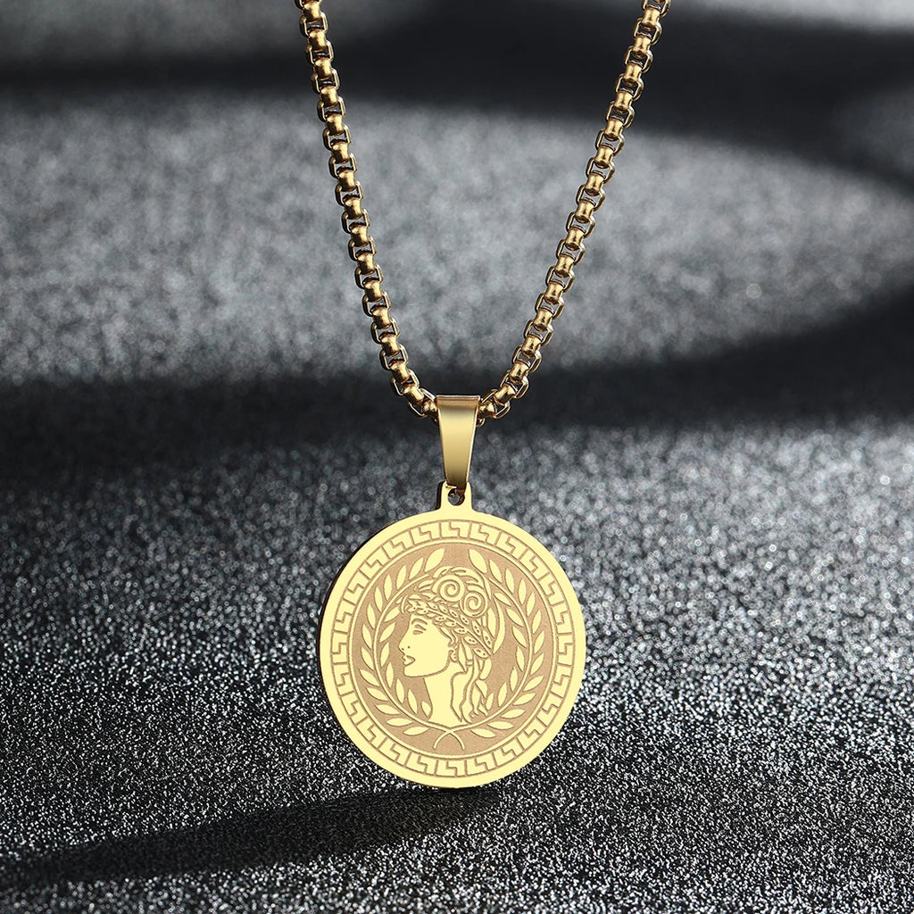 CHENGXUN Hindu Ganesha Coin Pendant Necklace for Men Womens Lord Ganesha Medallion Charm Neck Chain Spirit Totem Jewelry
