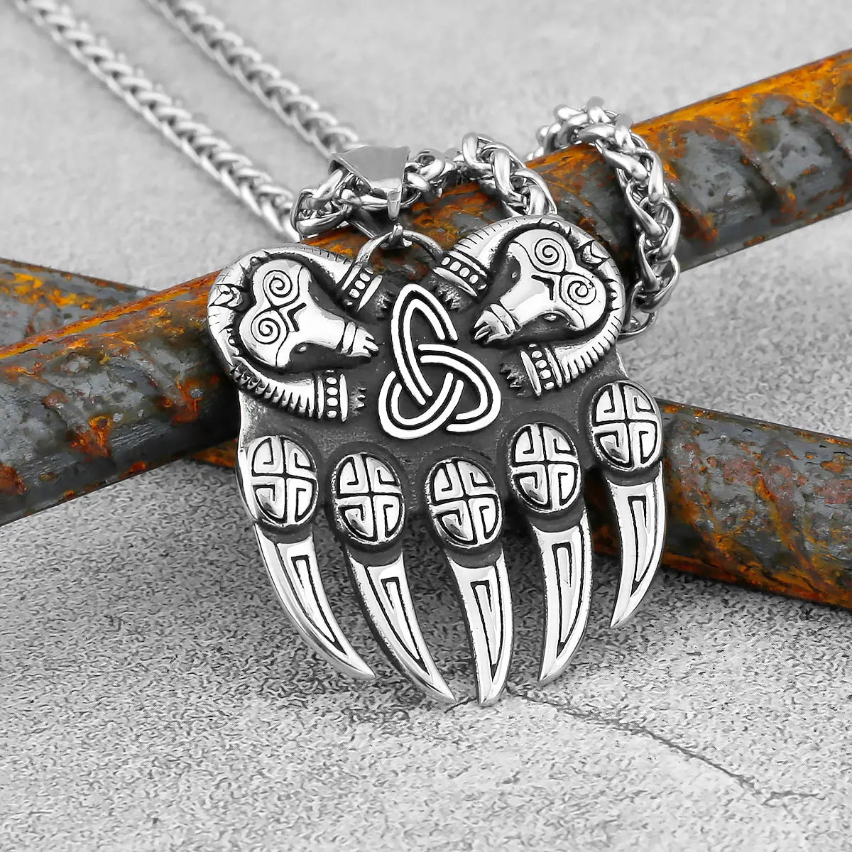 Nordic Odin Crow Skull Pendant Necklace Gothic Stainless Steel Raven Skull Compass Rune Necklace for Men Punk Jewelry