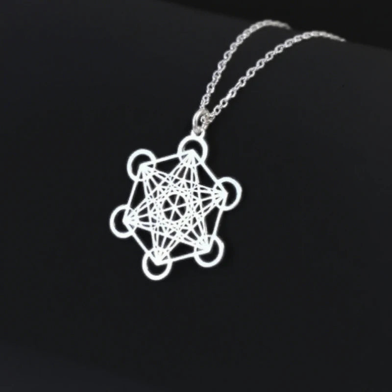 Stainless Steel Necklace Sacred Geometry Metatron Pendant Necklace Women Men Meditation Religiosus Jewelry Chain