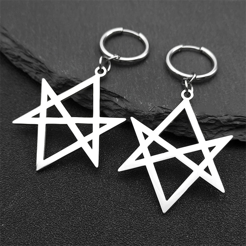 Hexagram Silver Hoop Earrings — Stainless Steel