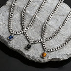 Cuban Stone Square Pendant Necklace — Stainless Steel