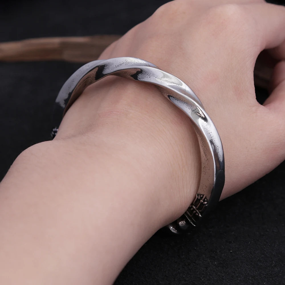 Retro Mobius Twist Horseshoe Open Cuff Bangles Men Stainless Steel Viking Symbol Bangle Punk Statement Jewelry Gift