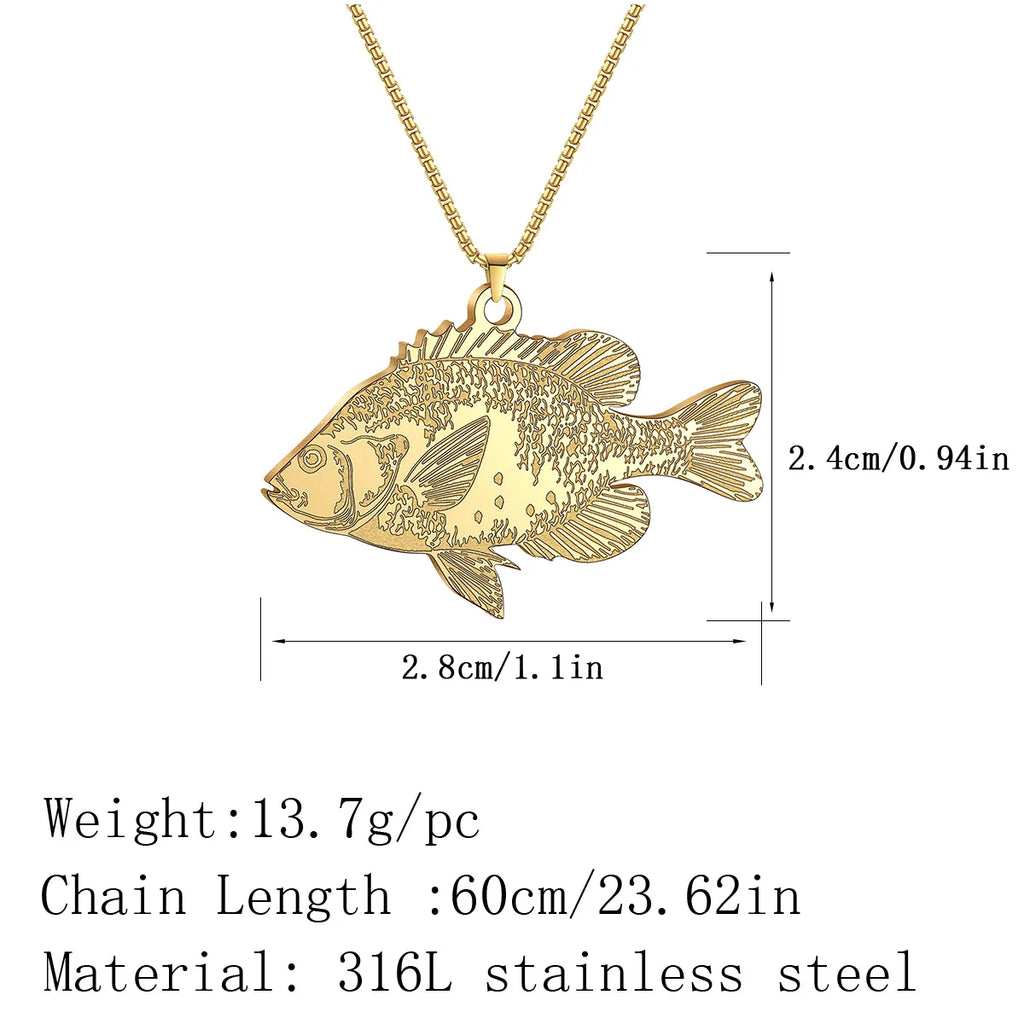 Kinitial Fish Pendant Necklace Women Girls Stainless Steel Chain Choker Trendy Sea Animal Sunfish Jewelry Birthday Gift