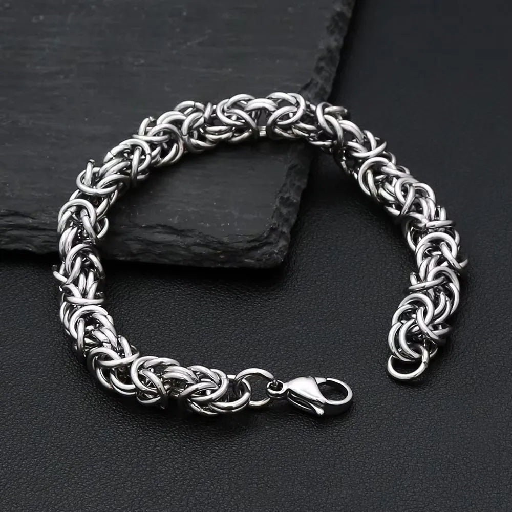Thick Byzantine Link Bracelet — Stainless Steel, 18cm to 22cm