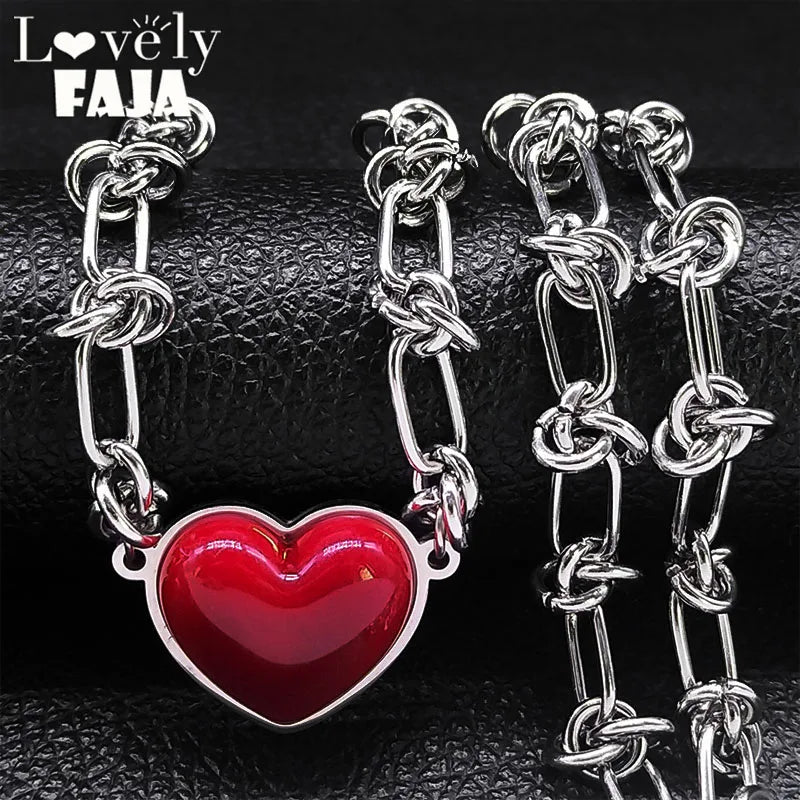 Heart Pendant Necklace Set — Stainless Steel