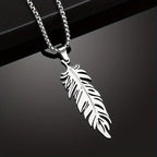 Men's Stainless Steel Feather Pendant Necklace Trendy Fashion Hip Hop Punk Jewelry Accessories Gift For Best Friend