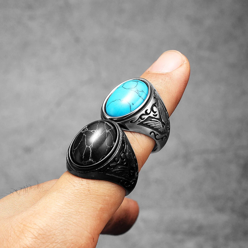 Black Turquoise Ring — Stainless Steel