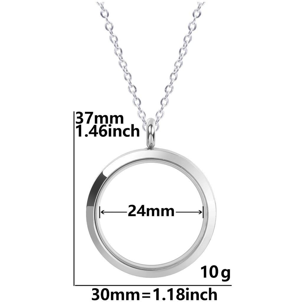 Round Pendant Necklace Locket Charm Stainless Steel Necklaces For Women Men Jewelry Chain Around Neck Necklace Decoration Gifts