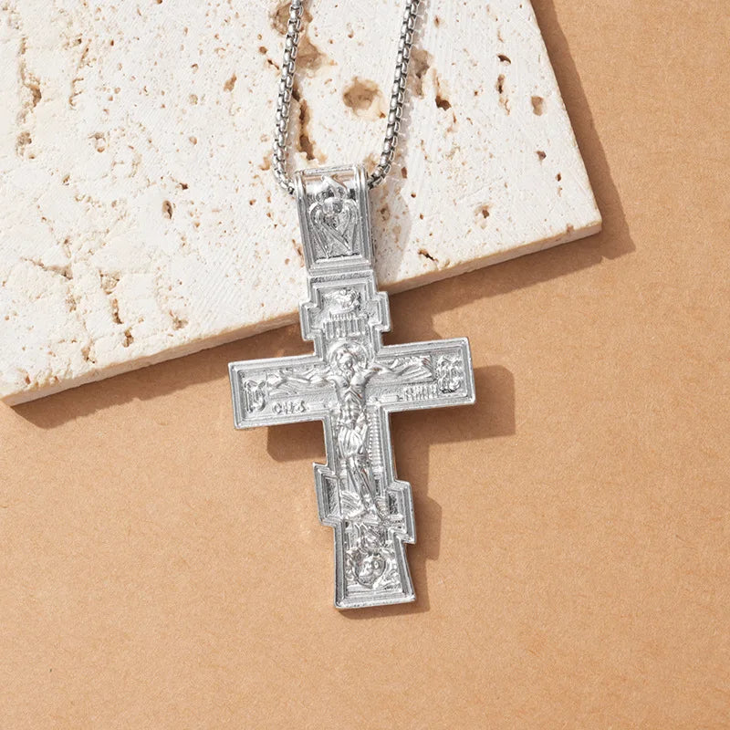 Movie John Wick Jesus Cross Necklace Crucifix Eastern Orthodox Prayer Big Pendant For Men Women Jewelry Accessories