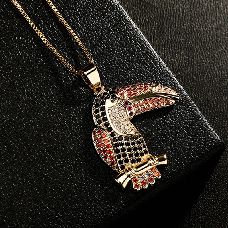 Iced Out Bird Pendant Necklace Colorful CZ