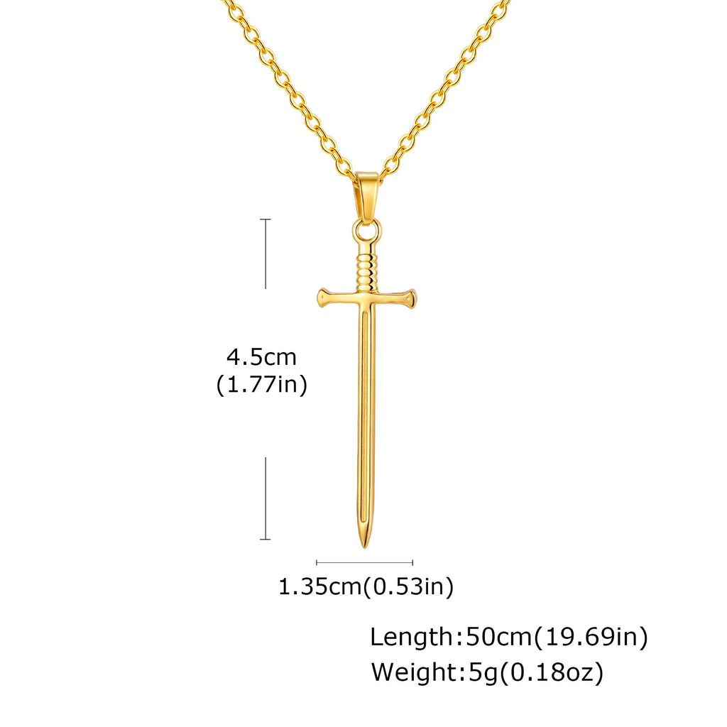 Sword Long Pendant Necklace — Stainless Steel