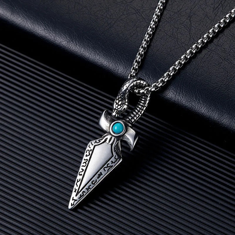 Viking Snake Arrowhead Pendant Necklace for Men — Stainless Steel