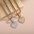 Gold Iced Out Heart Pendant Rope Chain Necklace
