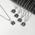 Initial Square Pendant Necklace — Stainless Steel