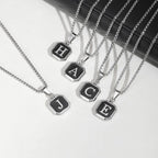 Initial Square Pendant Necklace — Stainless Steel