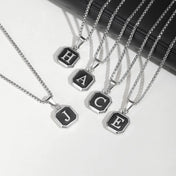 Initial Square Pendant Necklace — Stainless Steel