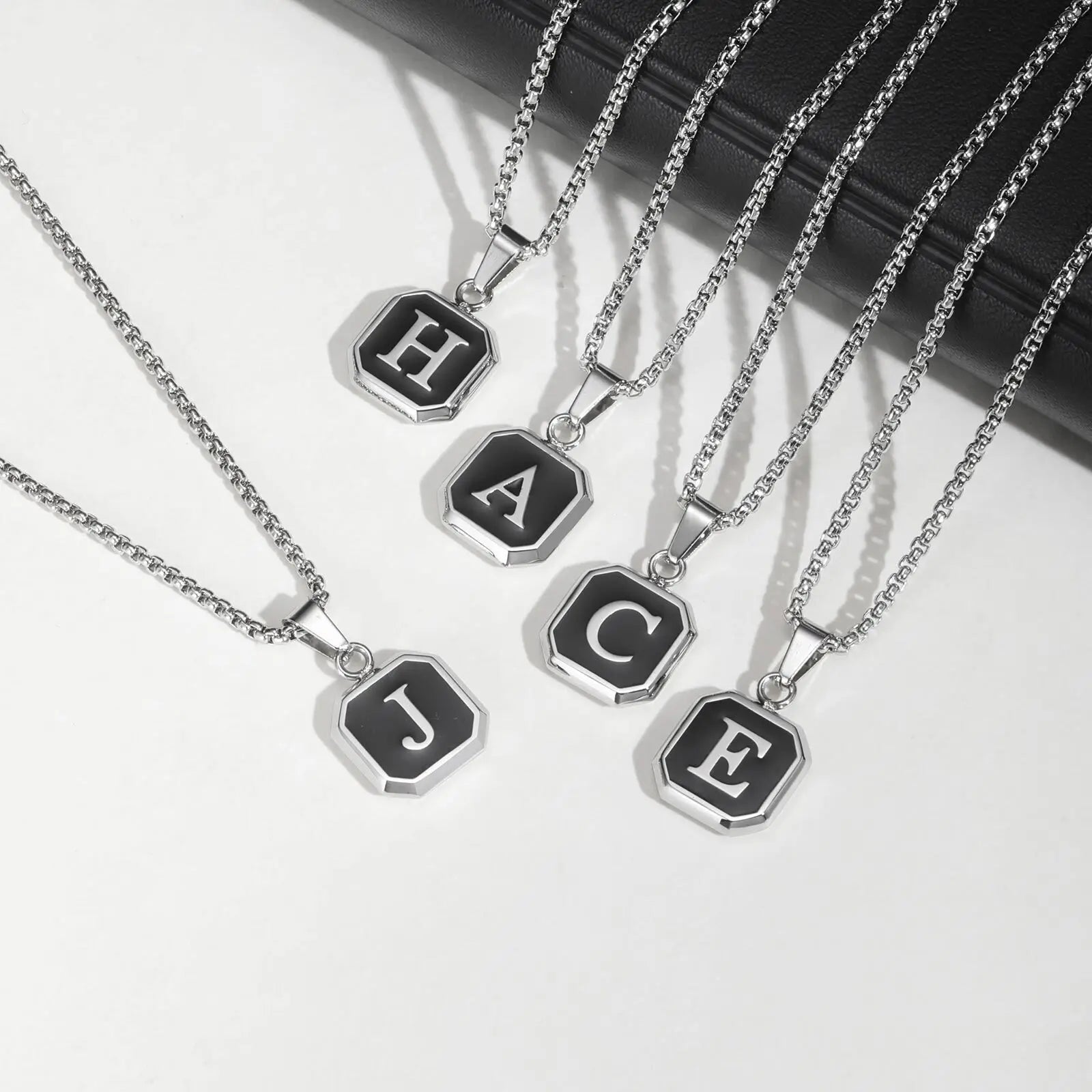 Initial Square Pendant Necklace — Stainless Steel