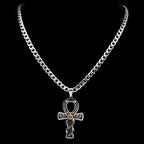 Cross Ankh Silver Pendant Retro Tiger Eye Stone