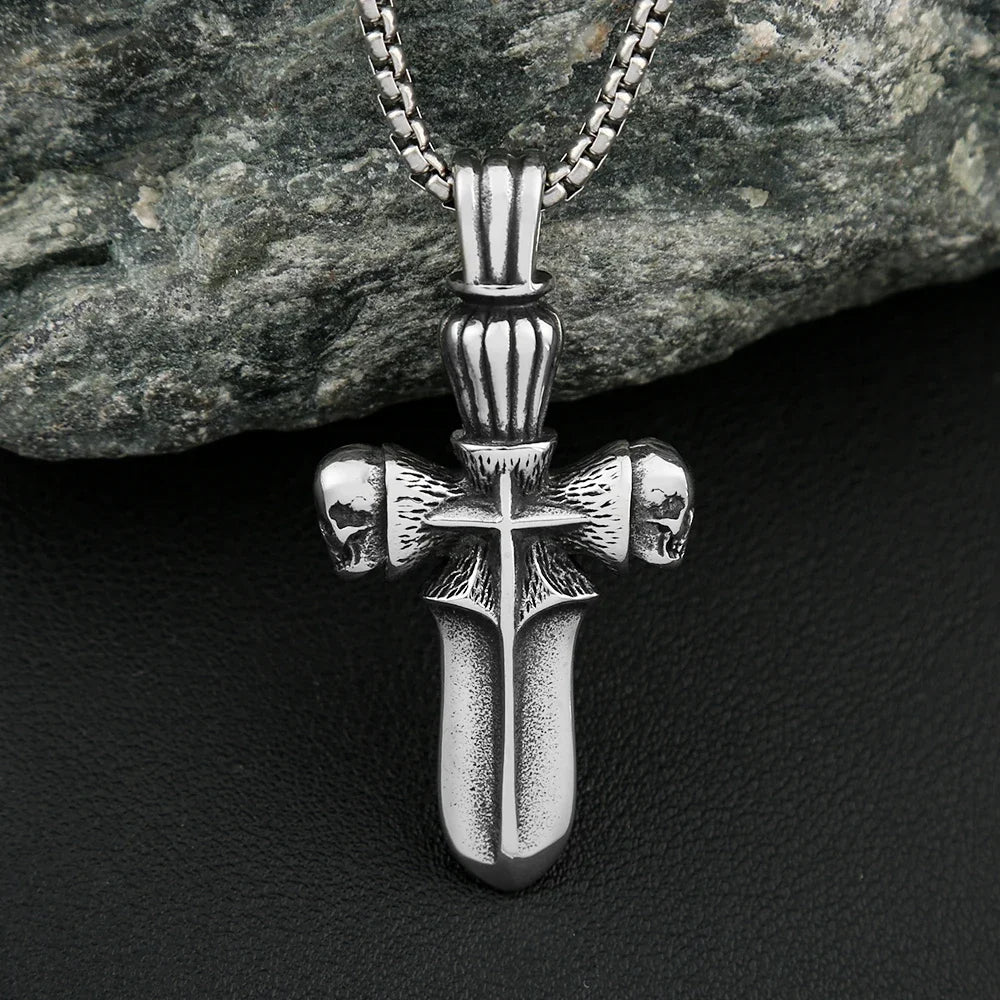 Skull Sword Steel Pendant Punk 316L Rider