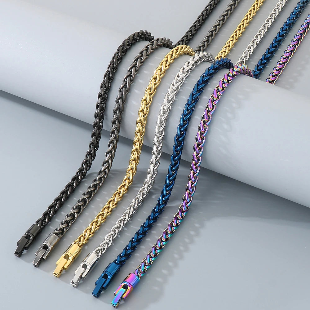 Classic Men's 4/6/8/10mm Wide Link Chain Bracelet Necklace Set for Man 6 Color Available 65CM Long Stainless Steel