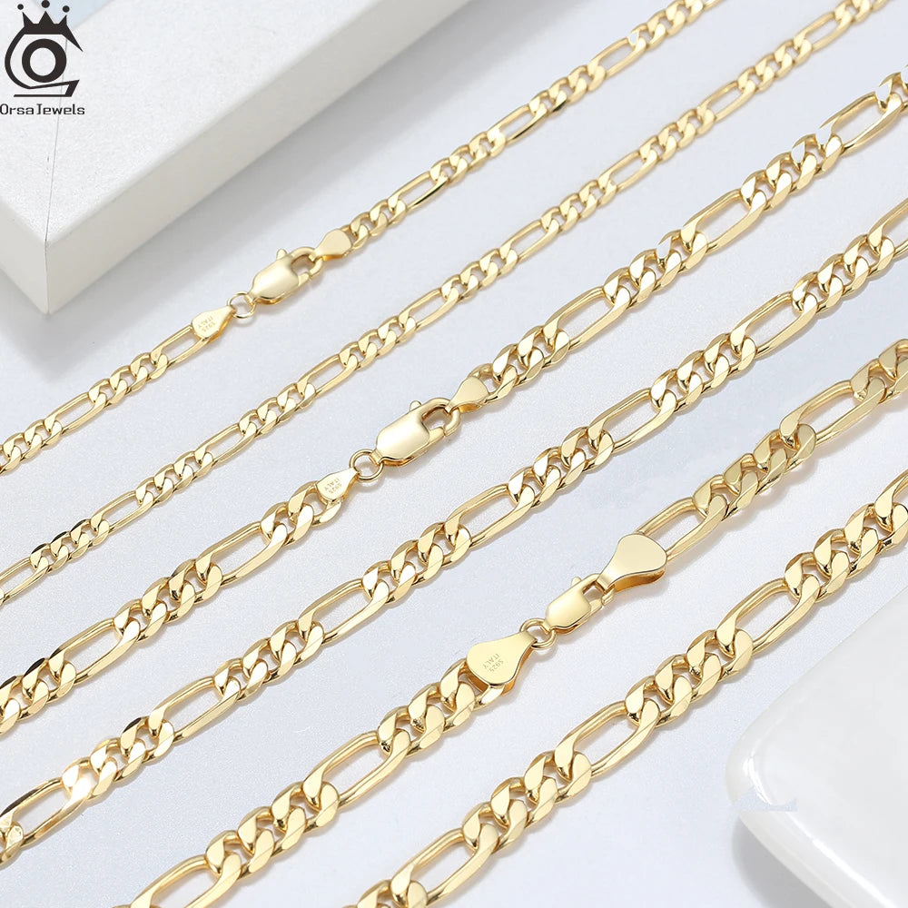 ORSA JEWELS Genuine 925 Sterling Silver Paperclip Chopin Rope Cuban Figaro Box Cable Chain Necklace Simple Basic Chain