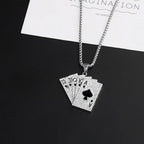 Punk Poker Card Pendant Necklace Full Crystal Playing Cards Red Black Hearts Spades ACE Charm Fashion Jewelry For Women Men