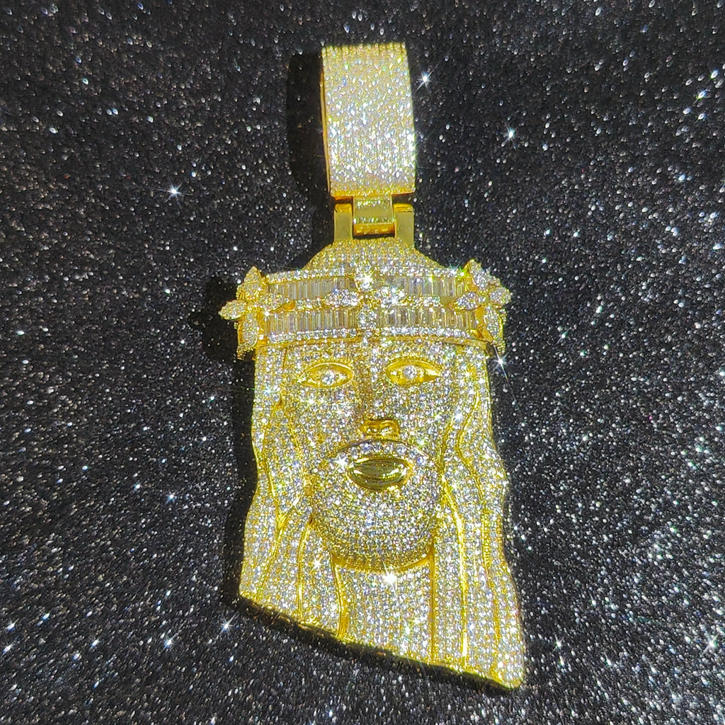 Crown Jesus Pendant Necklace Iced Out