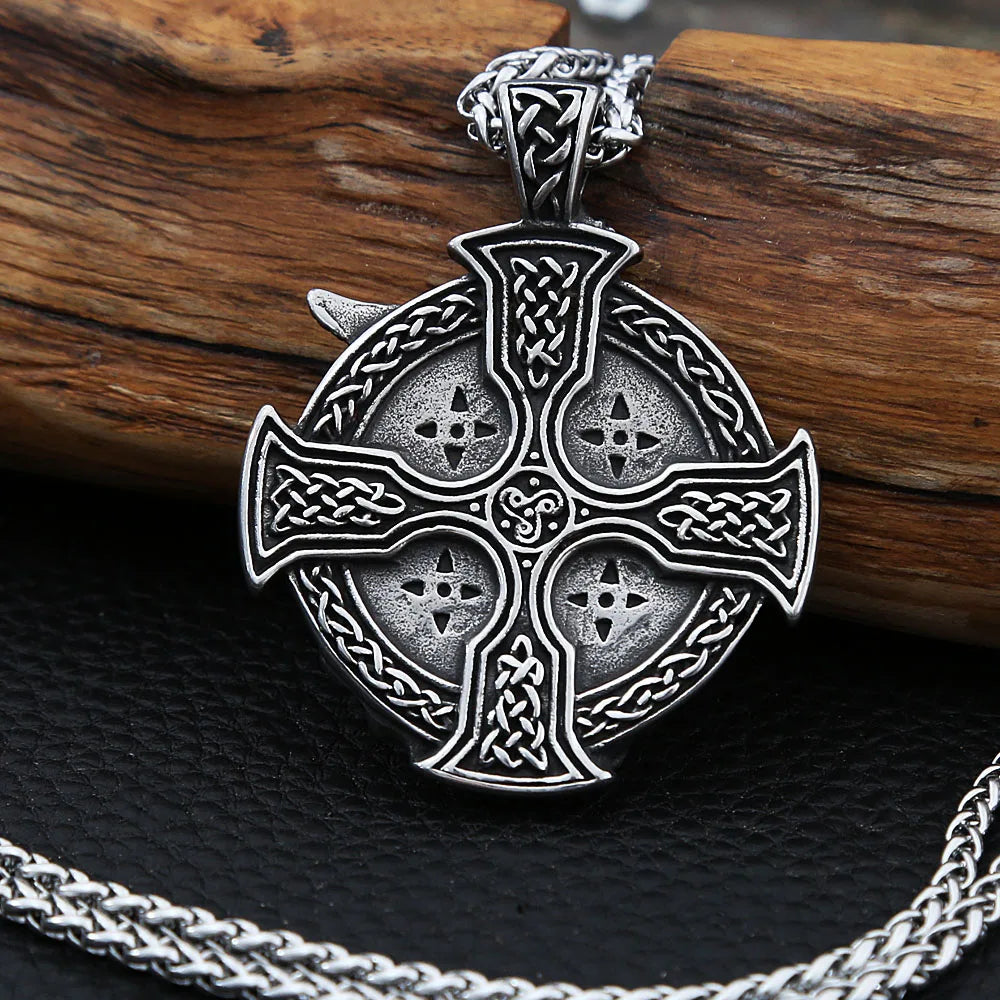 Vintage Viking Warrior Odin Necklace Men Nordic Stainless Steel Cross Trinity Pendant Necklace Gothic Skull Chain