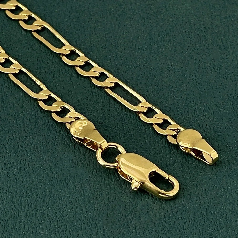 Luxury 24K 9999 Pure Gold real gold Men's and Women's 4MM 60cm 65cm 70cm Three-to-One Geometric Cuban Necklace