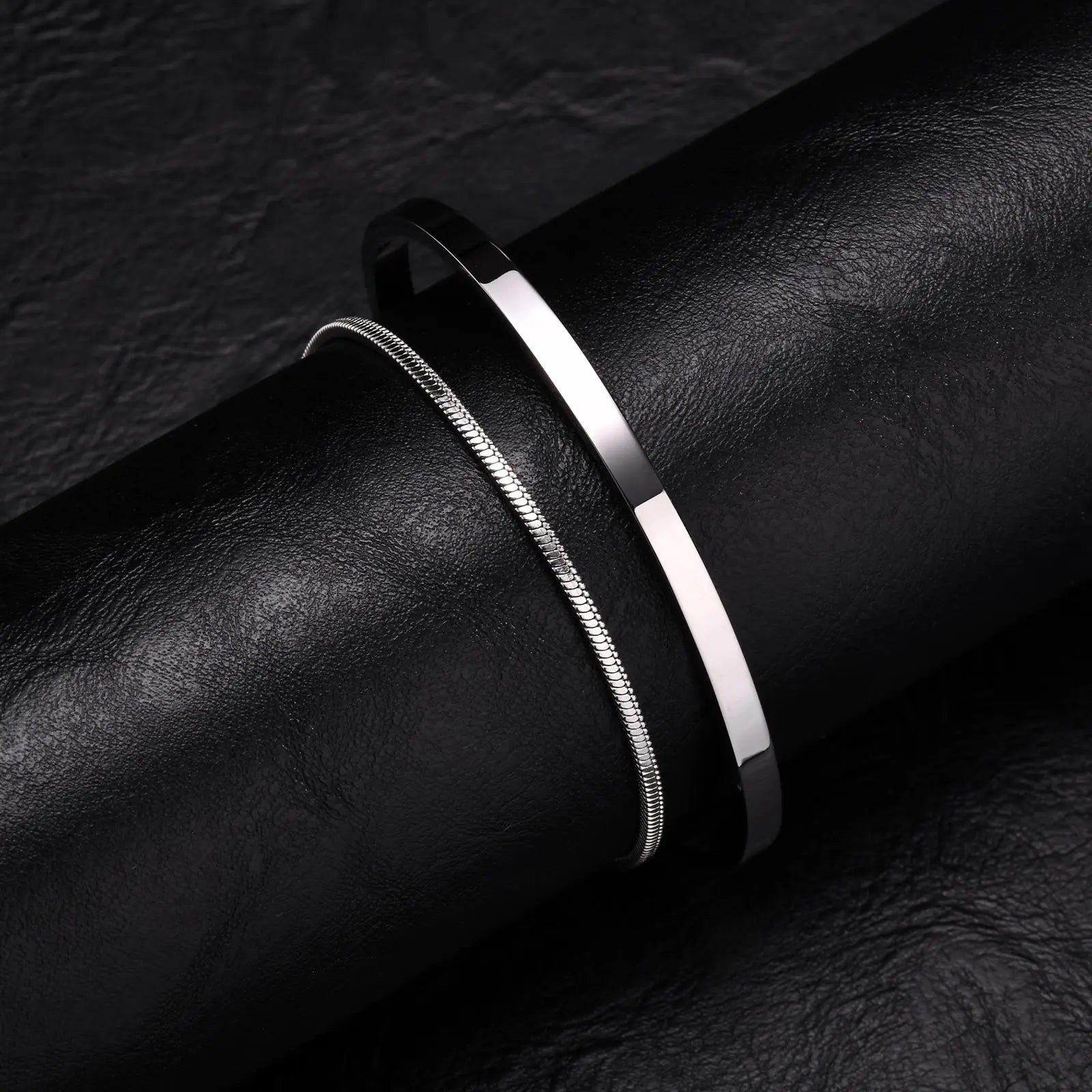 Cuff Bangle Bracelet Set — Stainless Steel